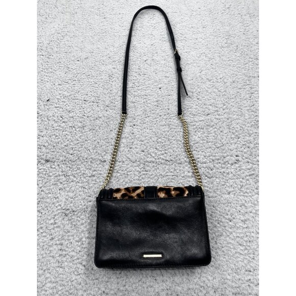 REBECCA MINKOFF Love Black & Leopard Small Crossbody Gold Chain - Picture 7 of 12